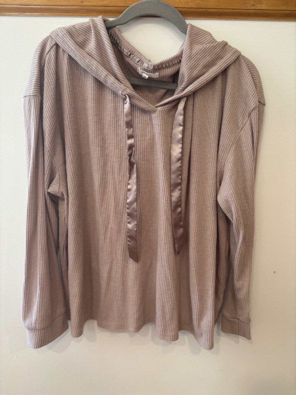 Maurice’s Ribbed Satin-Trim Sweater Hoodie in Mauve - Women’s 2X